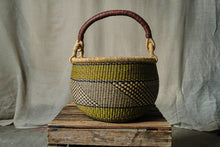 Load image into Gallery viewer, Lime Green, Brown & Black Handwoven Shopping Basket