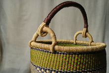 Load image into Gallery viewer, Lime Green, Brown & Black Handwoven Shopping Basket