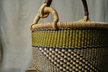 Load image into Gallery viewer, Lime Green, Brown & Black Handwoven Shopping Basket