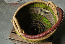 Load image into Gallery viewer, Lime Green, Brown & Black Handwoven Shopping Basket