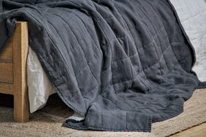 Linen Bed Quilt in Charcoal