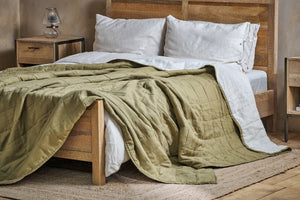 Linen Bed Quilt in Olive