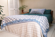 Load image into Gallery viewer, Printed Kantha Throw - Blue &amp; White

