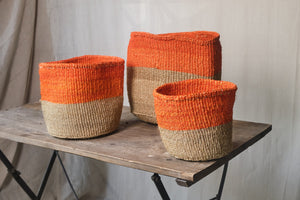 Orange & Natural Sisal Baskets - Dia: 17cm, 21cm, 29cm