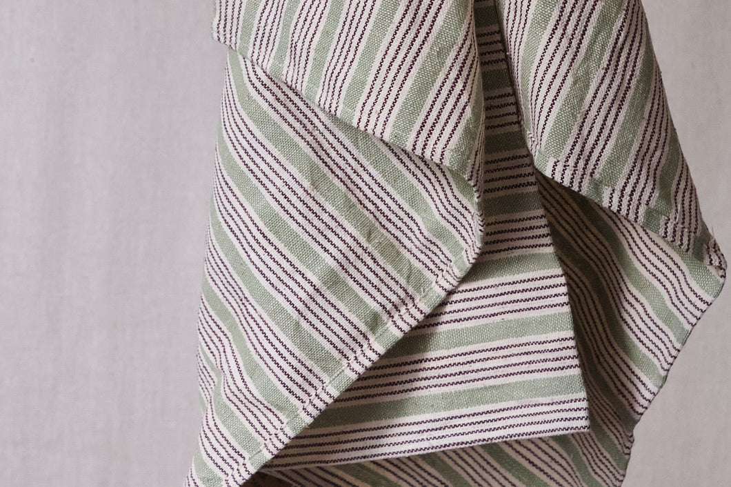 Green, Black & White Striped Tea Towel