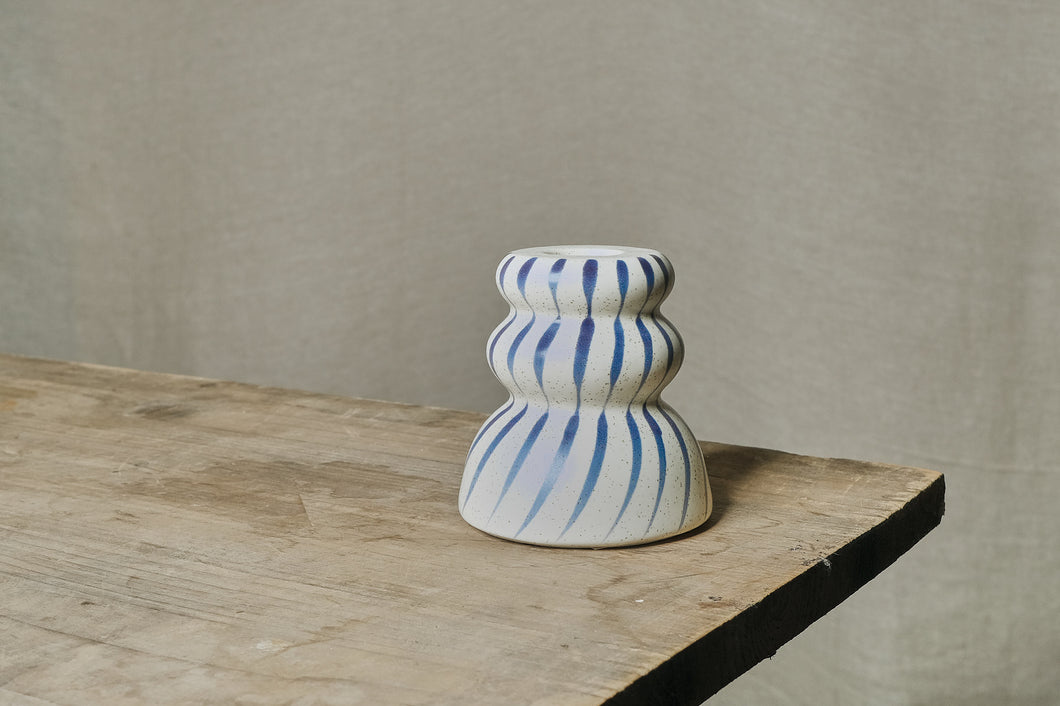 Blue Striped Ceramic Candlestick