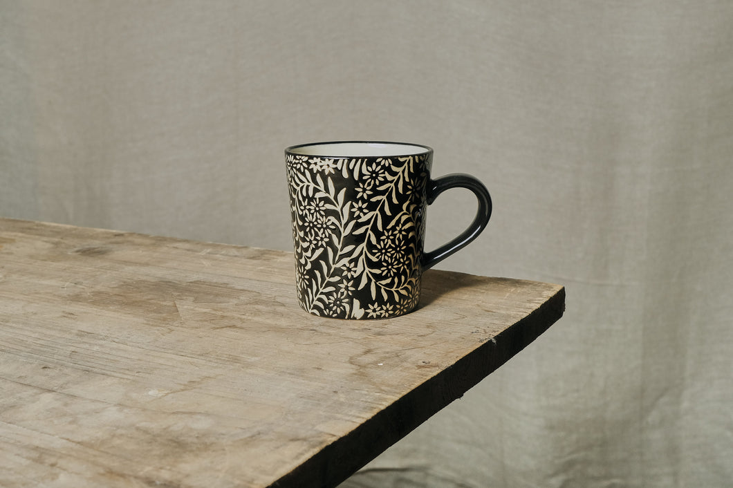 Black Floral Folklore Mug