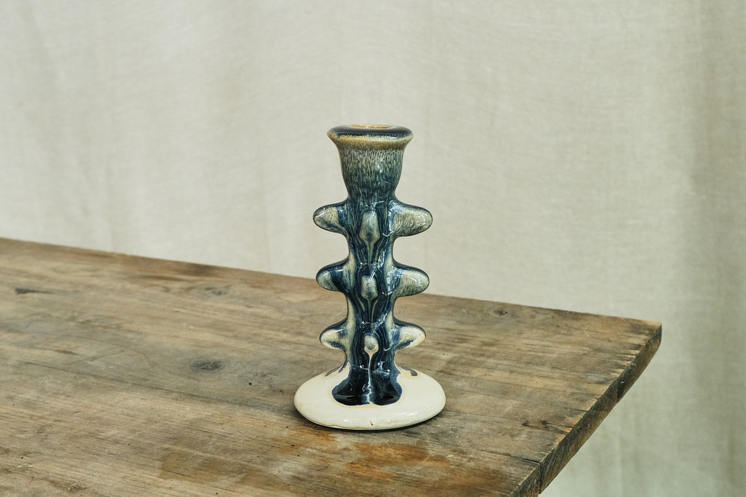 Navy Drip Ceramic Candlestick