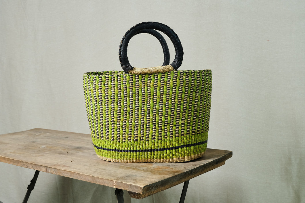Hand-Woven Shopping Basket in Lime