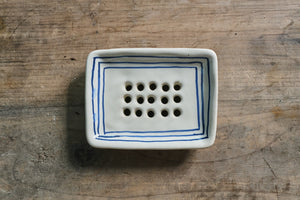 Blue Striped Ceramic Soap Dish