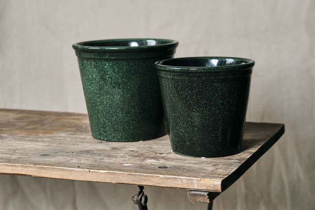 Deep Green Glazed Pot - Dia: 14cm, 16.5cm