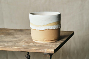 Handmade Ceramic Pot w/ White & Natural Glaze - Dia: 14cm, 17cm