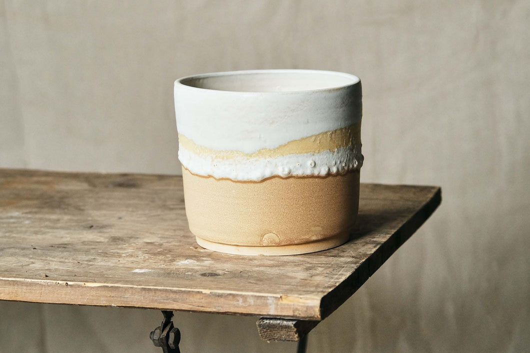 Handmade Ceramic Pot w/ White & Natural Glaze - Dia: 14cm, 17cm