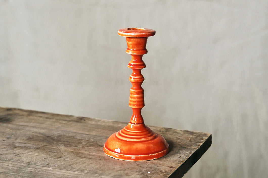 Moulded Metal Orange Ceramic Candlestick