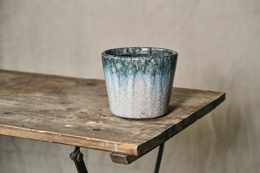 Turquoise Two Tone Crackle Glazed Pot - Dia: 14cm
