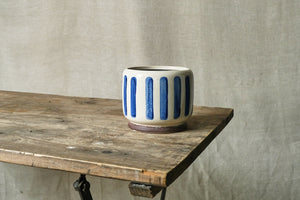 Blue Striped Stoneware Pot - Dia: 11cm, 15cm