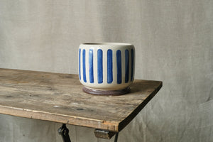 Blue Striped Stoneware Pot - Dia: 11cm, 15cm