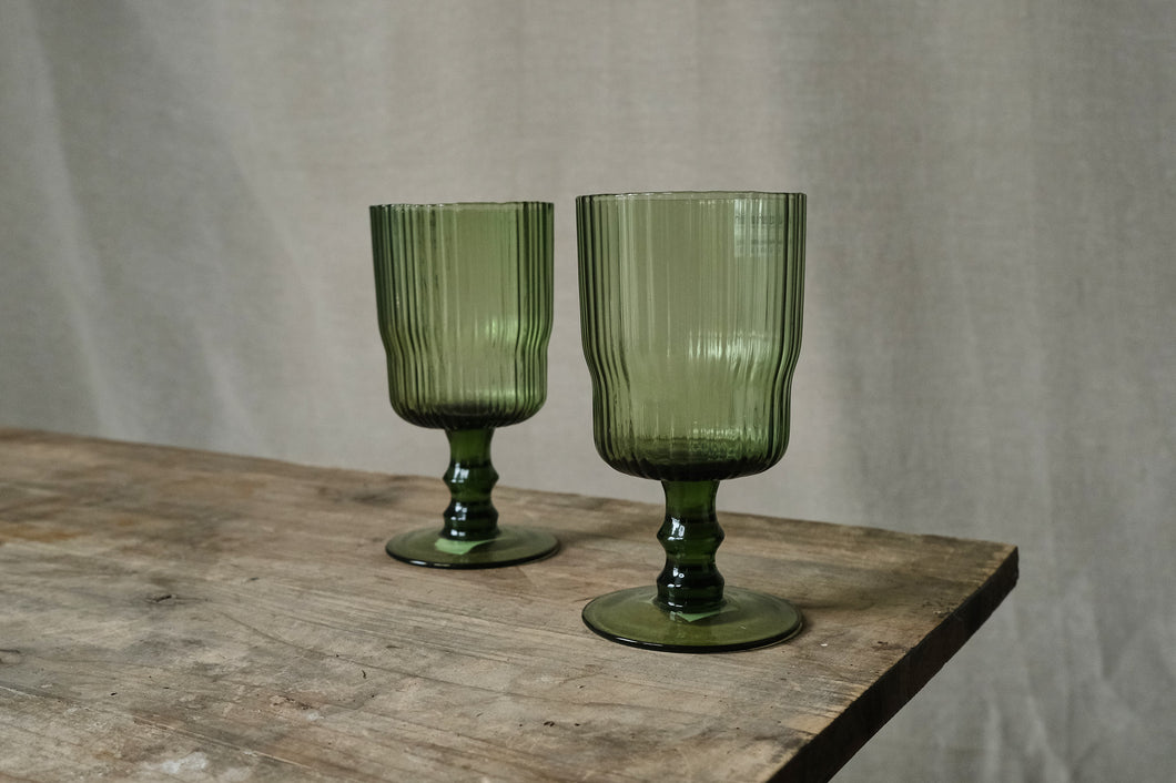 Bottle Green Ribbed Wine Glass