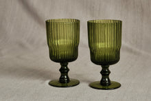 Load image into Gallery viewer, Bottle Green Ribbed Wine Glass
