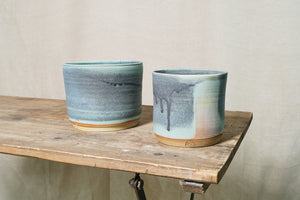 Handmade Ceramic Pot w/ Blue & Grey Matte Glaze - Dia: 14cm, 17cm
