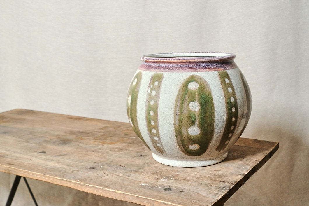 Flecked Green & White Round Pot