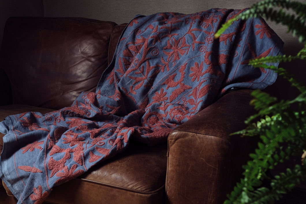 Suzani Throw - Denim Blue