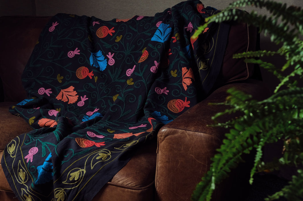 Suzani Throw - Navy Blue