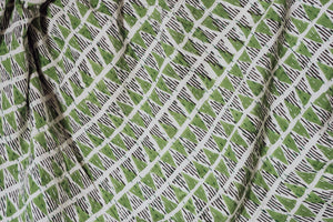 Hand Printed Kantha Throw - Green & White