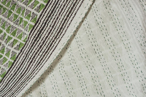 Hand Printed Kantha Throw - Green & White
