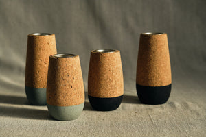 Set of 2 Grey & Natural Cork Tealight Holders