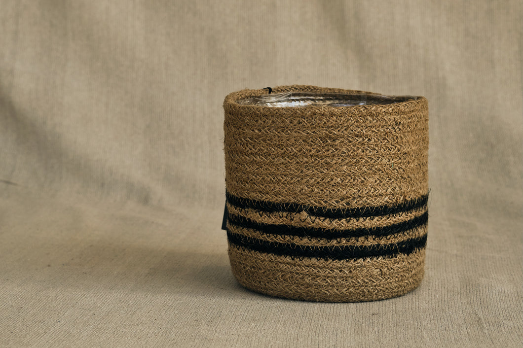 Natural & Black Striped Jute Pot - Dia: 12cm